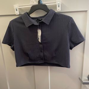 Forever 21 cropped navy button up